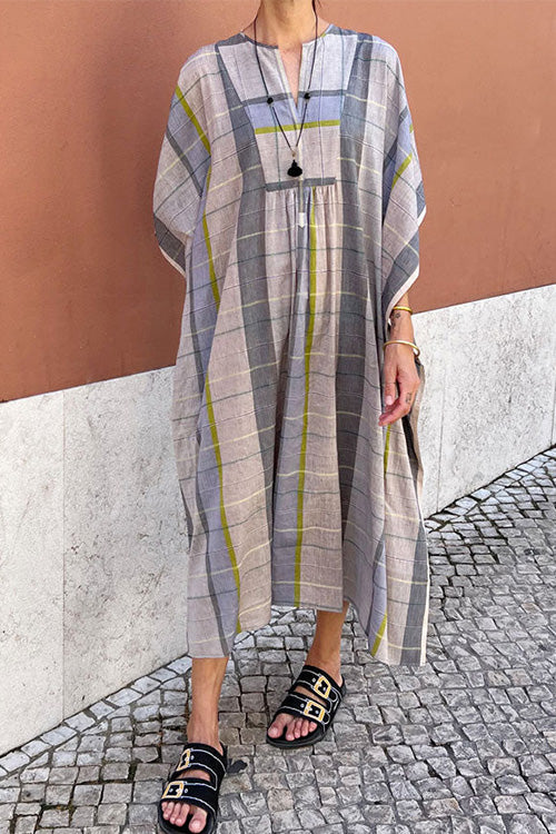 Stilla | V-hals Batwing Ærme Stribet Kaftan Kjole