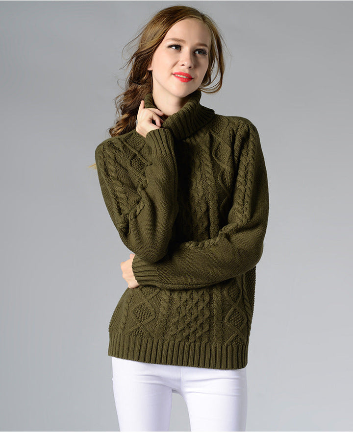 Stilla | Dame rullekrave sweater med lange ærmer og kabelstrik