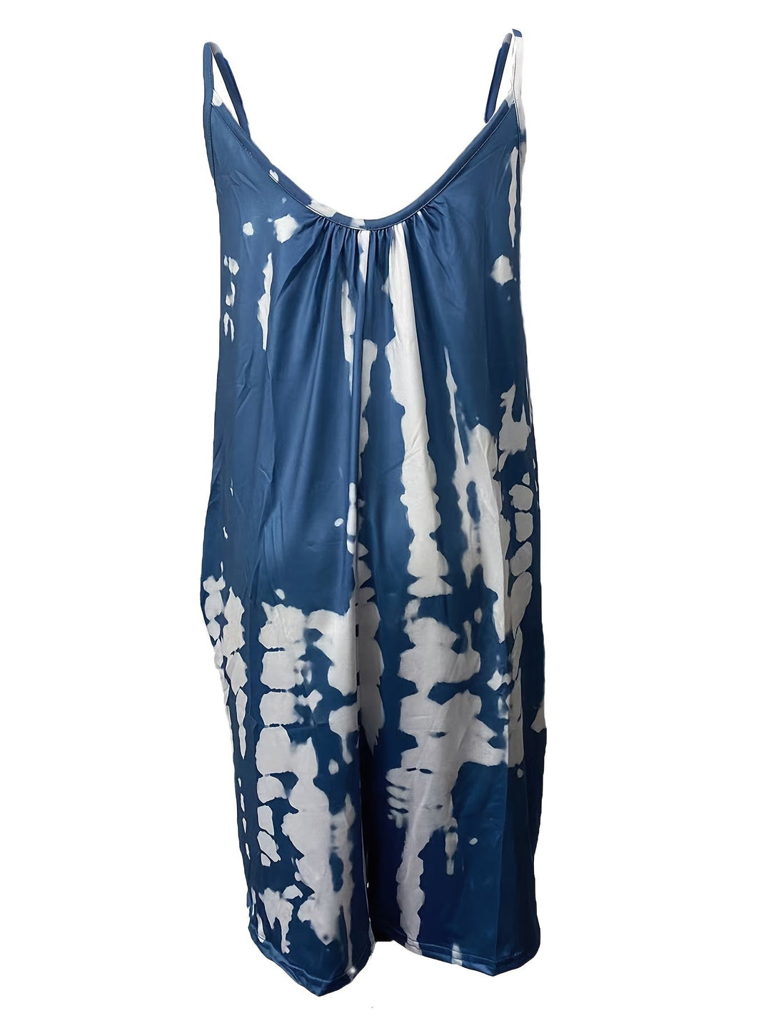 Stilla | Boho Blue Tie Dye Ærmeløs Romper Med Rund Hals