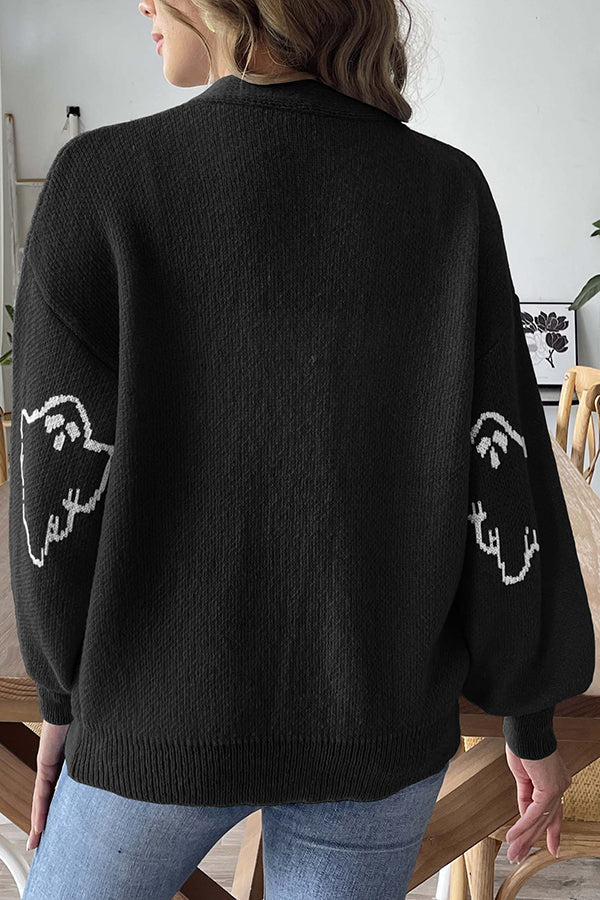 Stilla | Cozy Halloween Ghost Strik Sweater med Knapstolpe