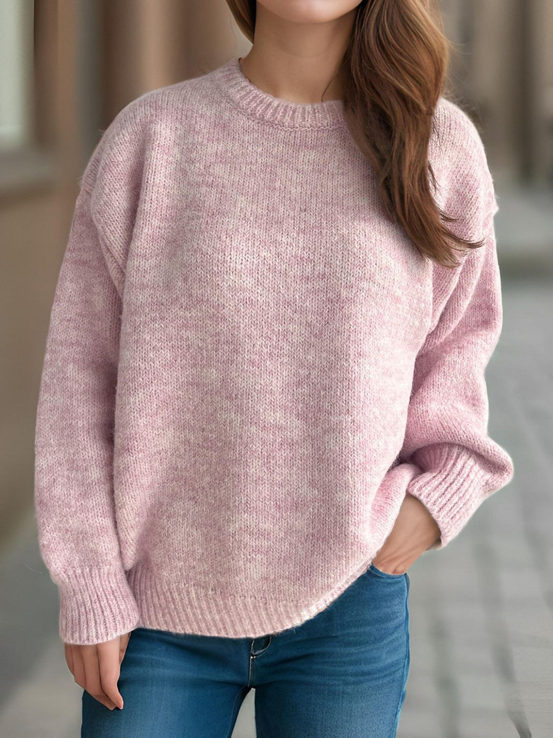 Stilla | Strikpullover med Rundhals og Lange Ærmer