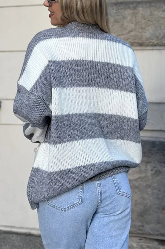 Stilla | Stribet Casual Cardigan Med Lange Ærmer, Lommer Og V-udskæring