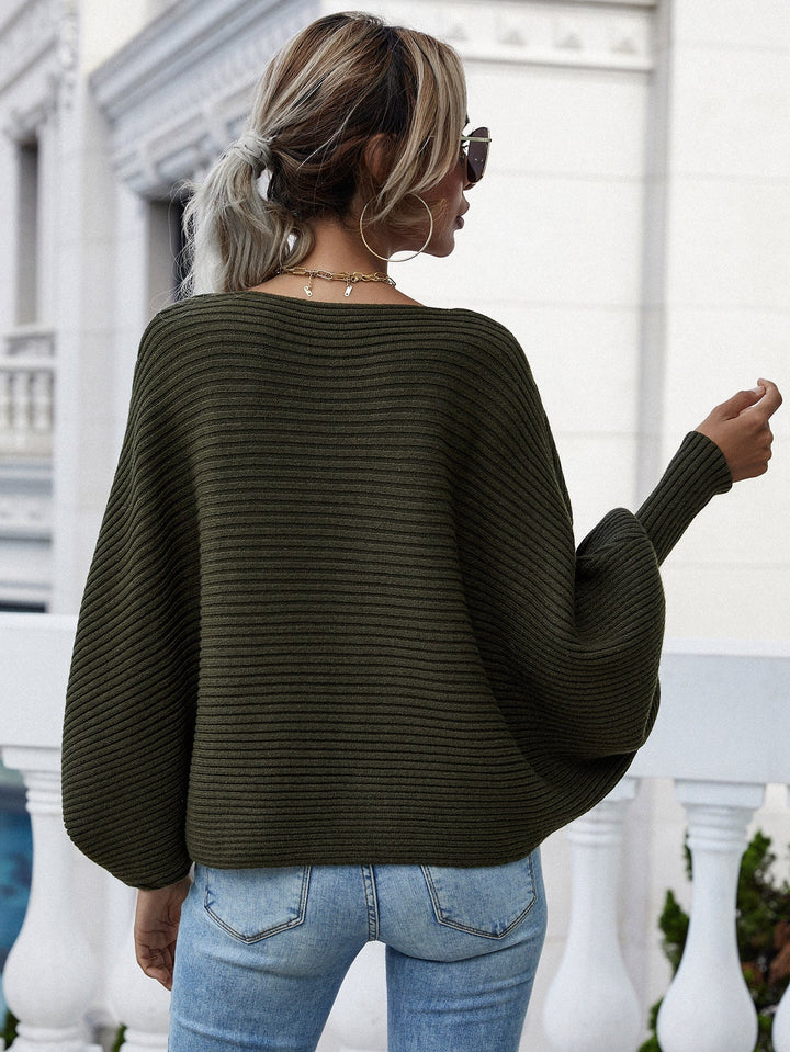 Stilla | Lige, Vandret Stribet, Ribbet Sweater Med Flagermusærmer