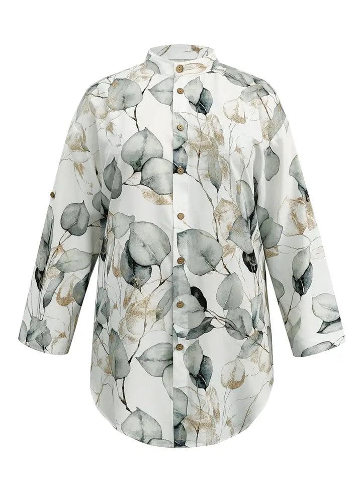 Stilla | Elegant Bluse Med Lange Ærmer Og Knapper Med Bladprint