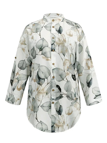 Stilla | Elegant Bluse Med Lange Ærmer Og Knapper Med Bladprint
