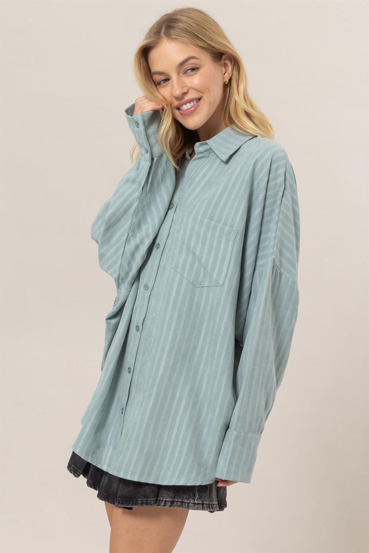 Stilla | Størrelser Button Down Skjorte Med Lange Ærmer og Striber