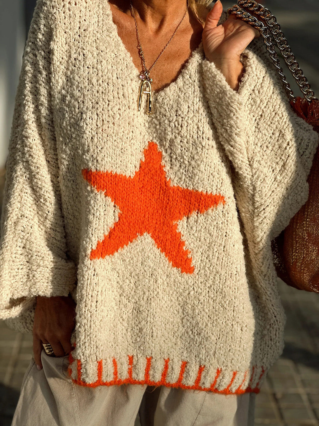 Stilla | Størrelse Pullover Med Lange Ærmer og Stjerner V-udskæring