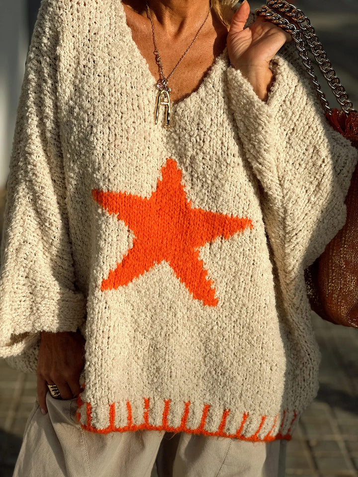 Stilla | Størrelse Pullover Med Lange Ærmer og Stjerner V-udskæring