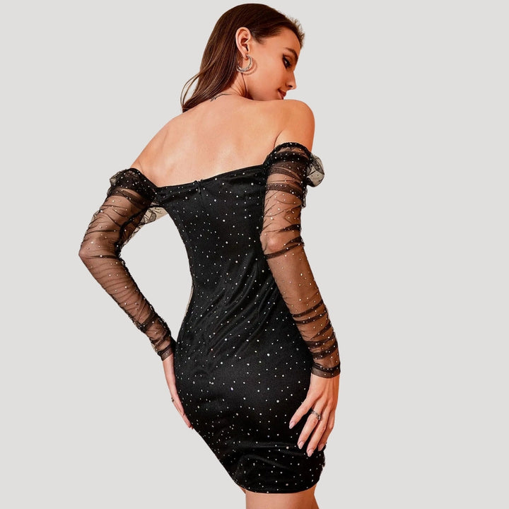 Stilla | Kvinders Glitrende Mesh Ærme Fest Bodycon Mini Kjole