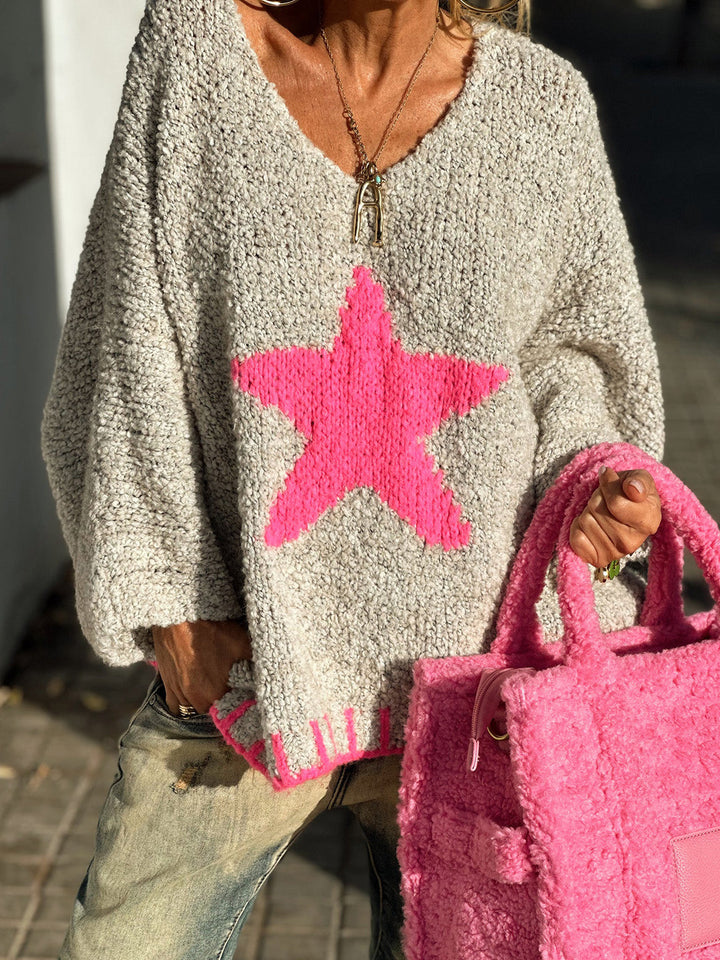 Stilla | Størrelse Pullover Med Lange Ærmer og Stjerner V-udskæring