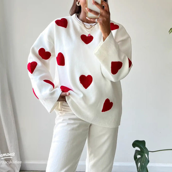 Stilla | Pullover Dame Af Strik Med Broderet Hjerte