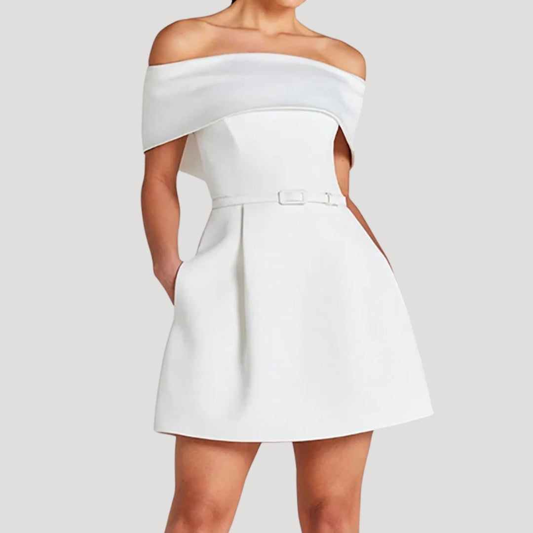 Stilla | Kvindernes Bælte Off Shoulder Fest Mini Kjole