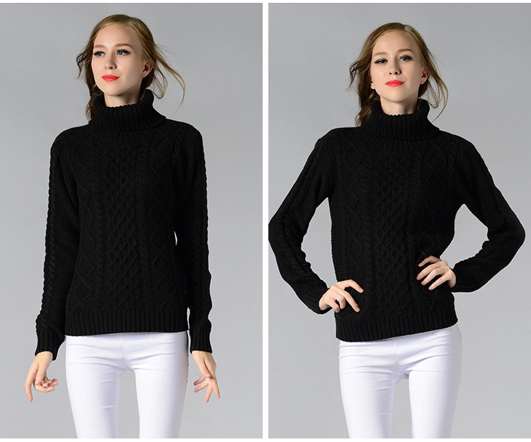Stilla | Dame rullekrave sweater med lange ærmer og kabelstrik