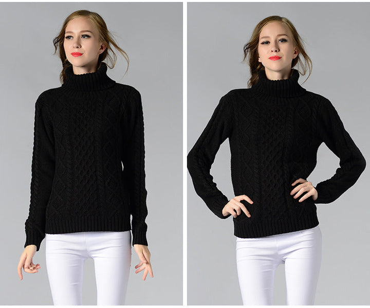 Stilla | Dame rullekrave sweater med lange ærmer og kabelstrik