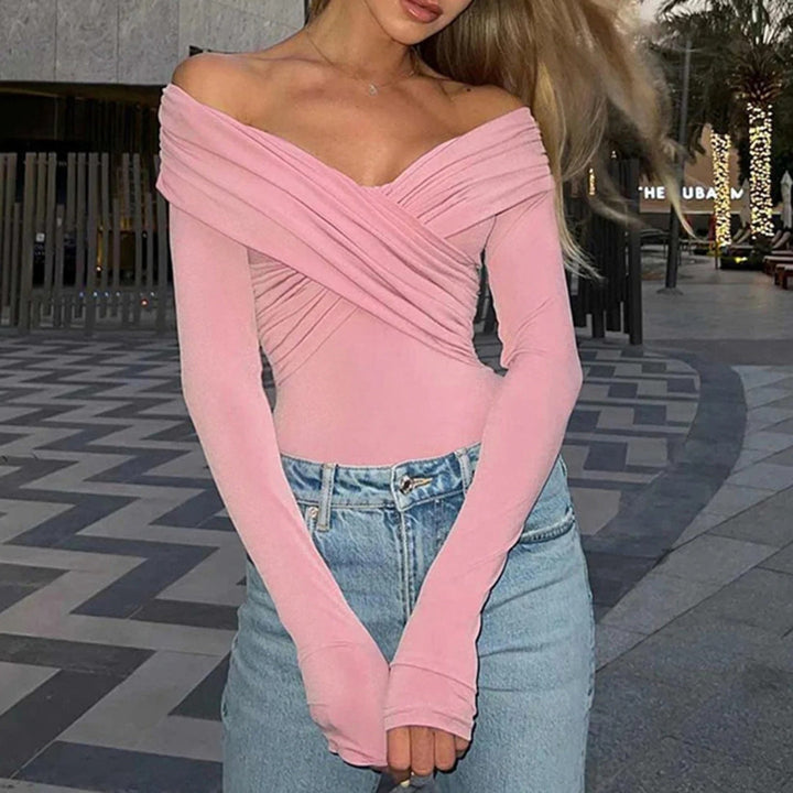 Stilla | Kvindernes Off Shoulder Rynket Langærmet Top