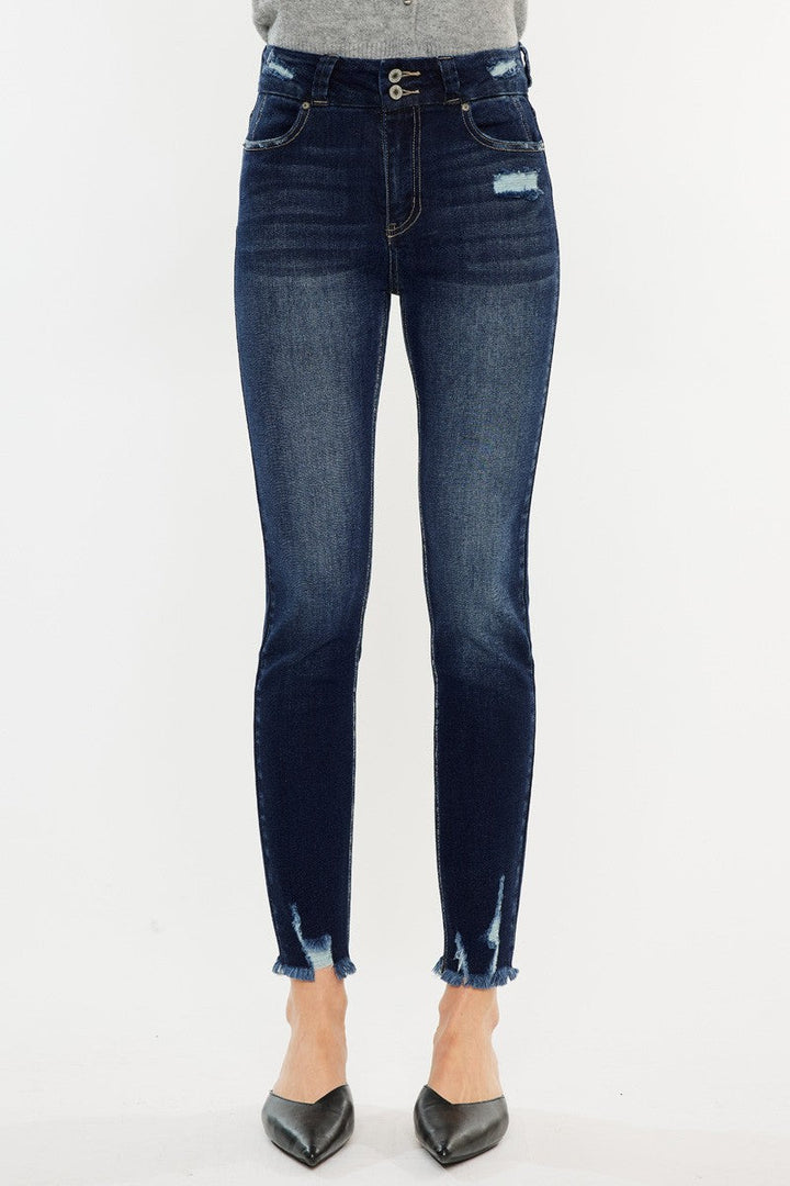Stilla | Full Size Cat's Whiskers Raw Hem High Waist Jeans
