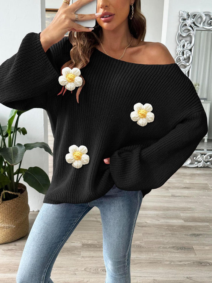 Stilla | Pullover med lange ærmer og rundt blomsterudskæring