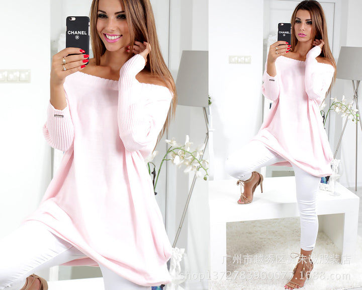 Dame Løs Overcut Sweater med asymmetrisk kant og dyb udskæring Stilla