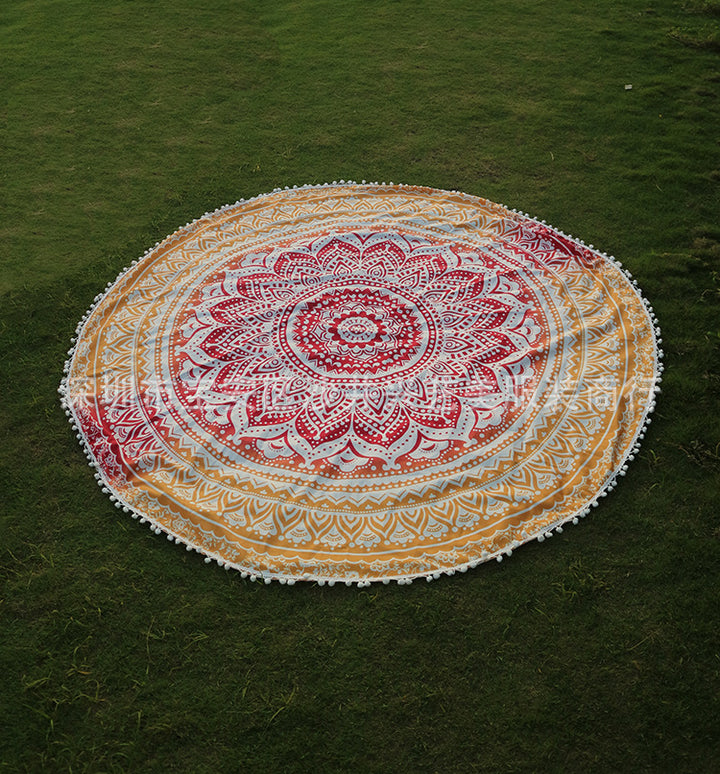 Dame rund Strandhåndklæde med Mandala-mønster og frynser Stilla