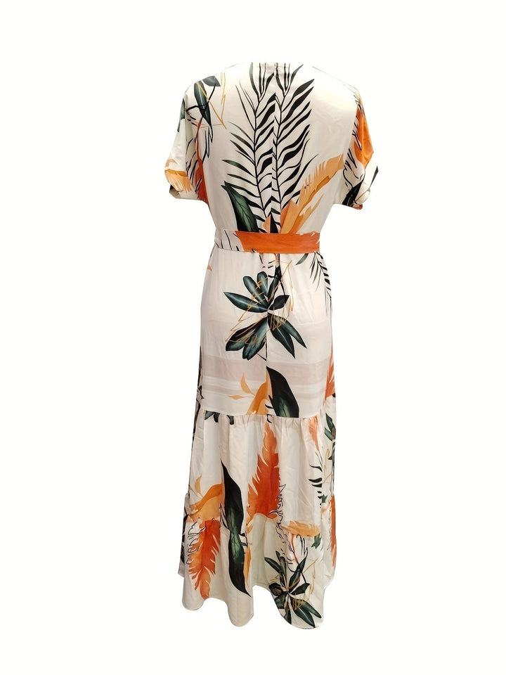 Stilla | Maxi Kjole Med Blomster, Dame Sommerkjole Med Korte Ærmer, Elegant Og Luftig