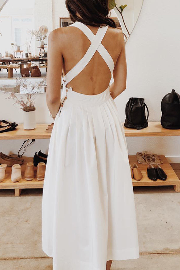 Stilla | Halter Square Neck Tilbagefri Midi Kjole