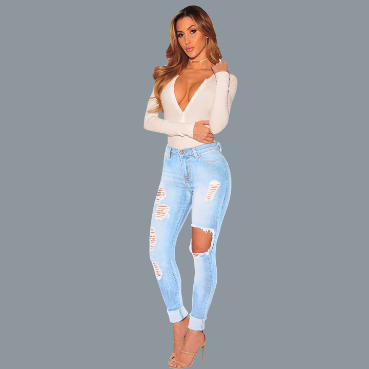 Dame Ripped Skinny Jeans med høj talje og trendy design Stilla