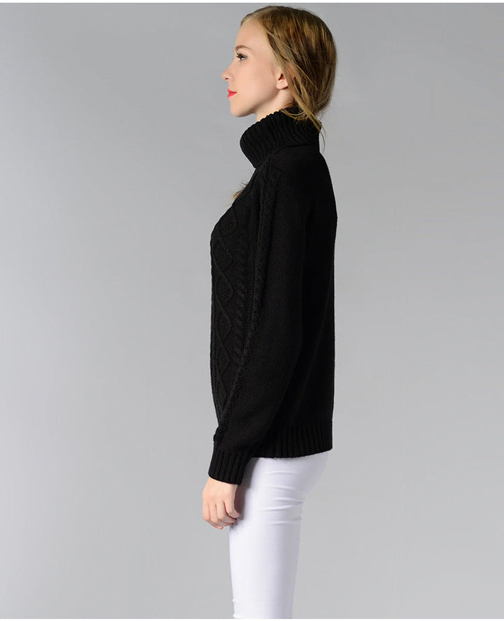 Stilla | Dame rullekrave sweater med lange ærmer og kabelstrik