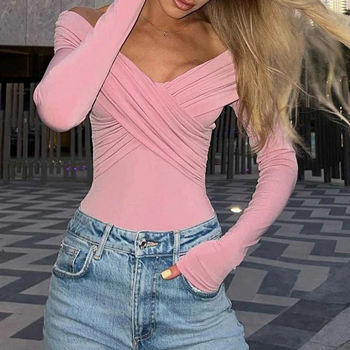 Stilla | Kvindernes Off Shoulder Rynket Langærmet Top