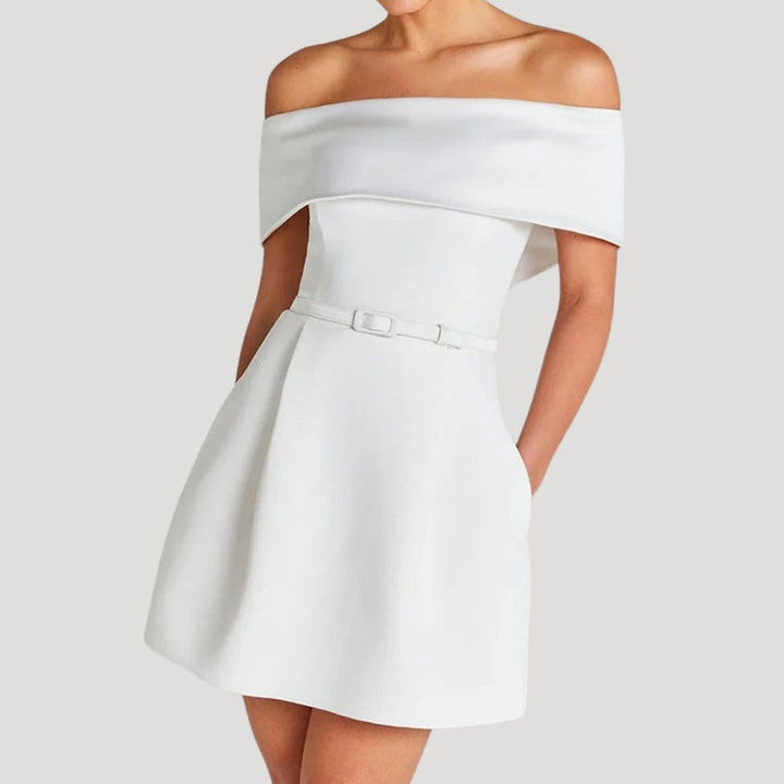 Stilla | Kvindernes Bælte Off Shoulder Fest Mini Kjole