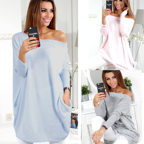 Dame Løs Overcut Sweater med asymmetrisk kant og dyb udskæring Stilla