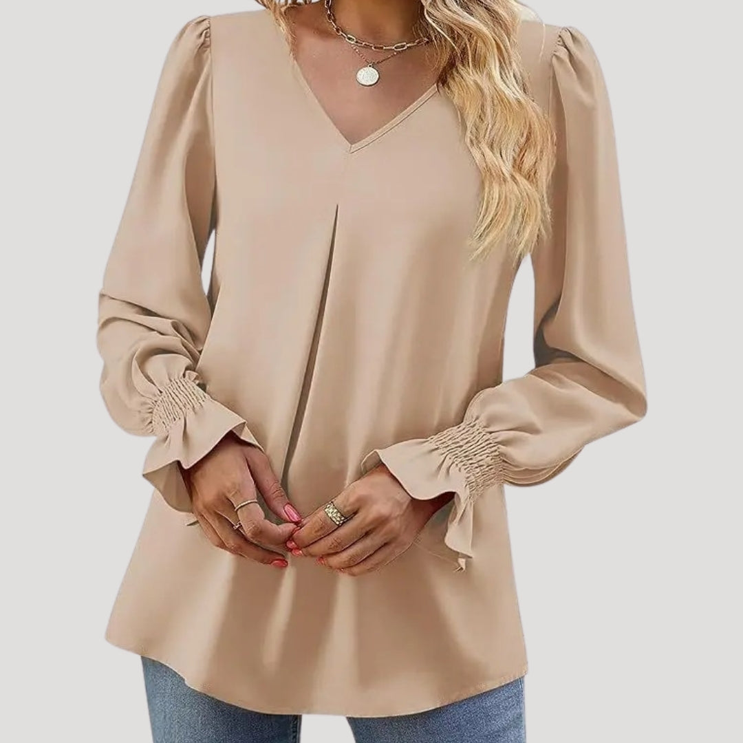 Stilla | Elegant V-Hals Langærmet Bluse
