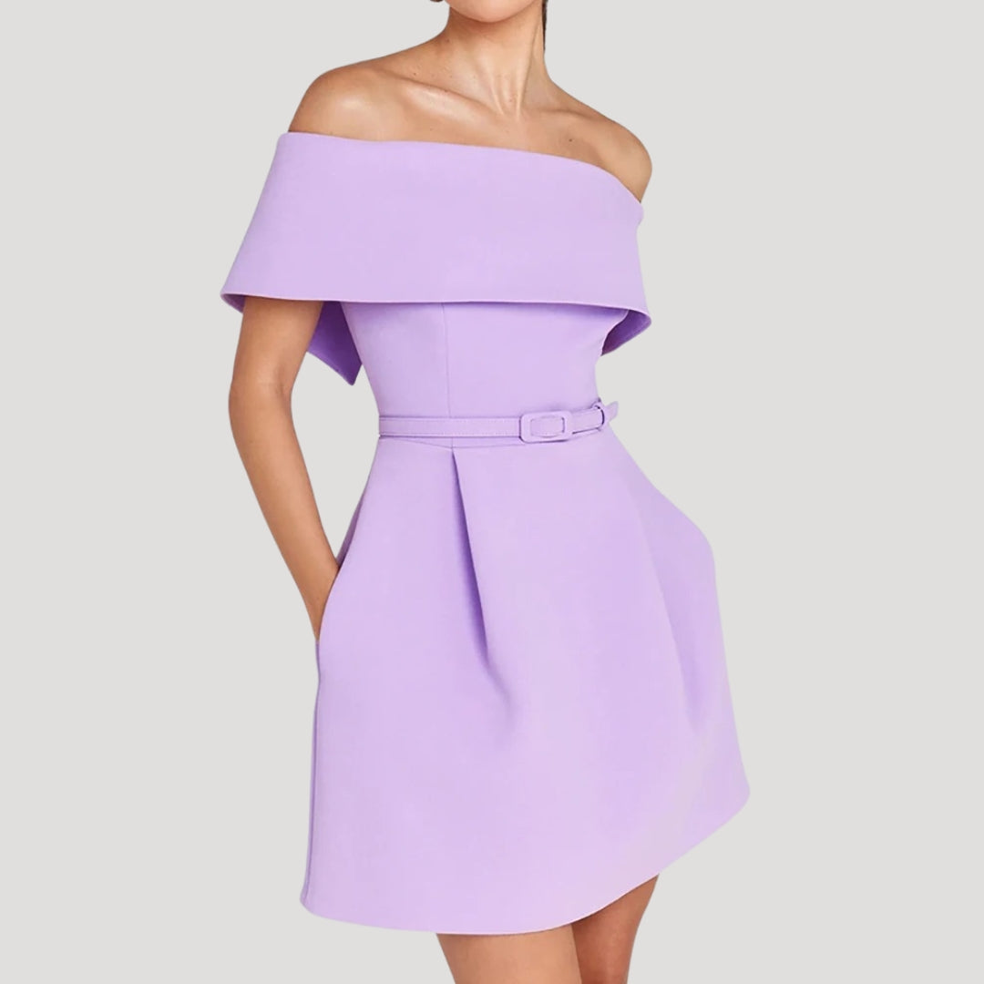 Stilla | Kvindernes Bælte Off Shoulder Fest Mini Kjole