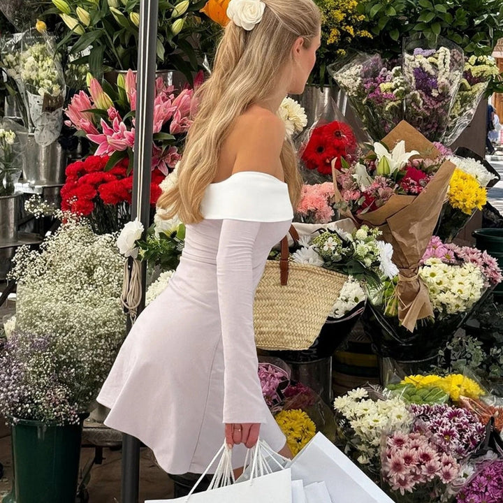 Stilla | Kvinders Off Shoulder Langærmet Skater Mini Kjole