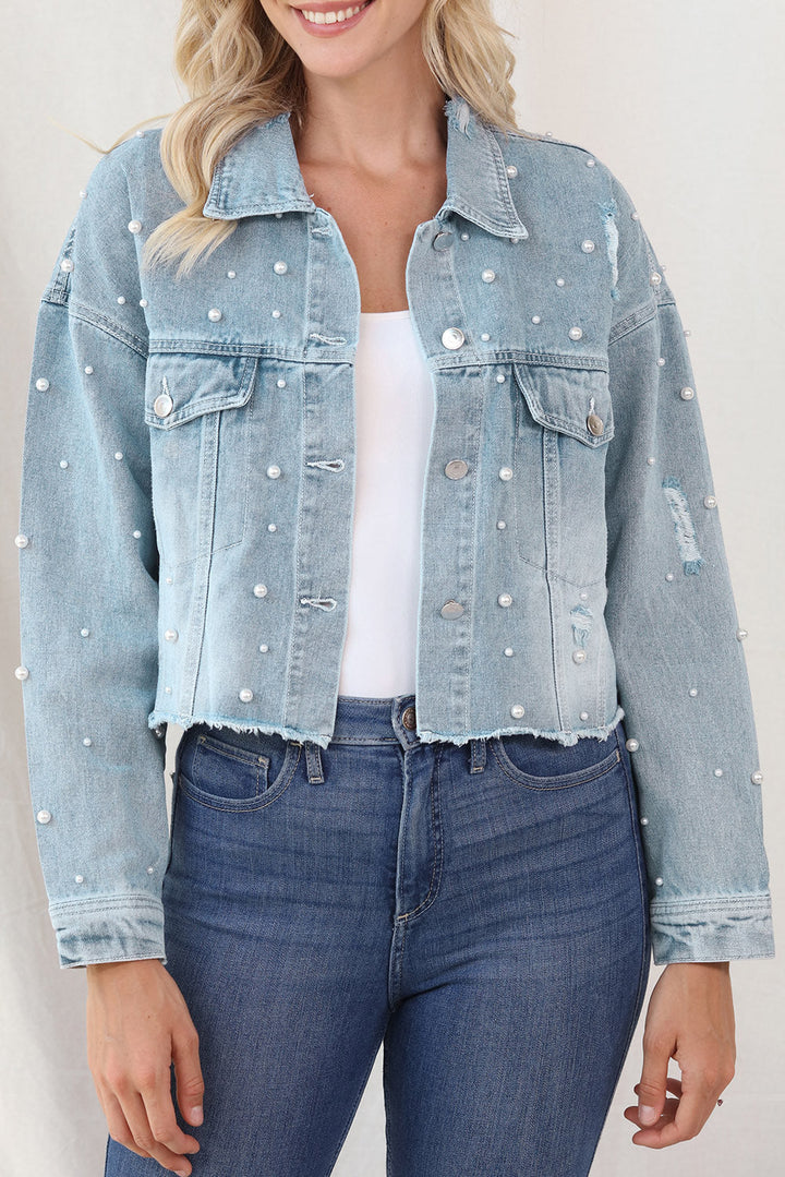 Stilla | Perle Trim Knap Up Denim Jakke