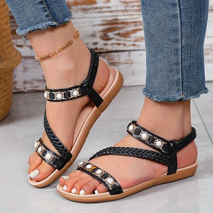 Stilla | Sommersandaler Til Damer Med Flettede Remme Boho Chic, Med Åben Tå Og Slip on