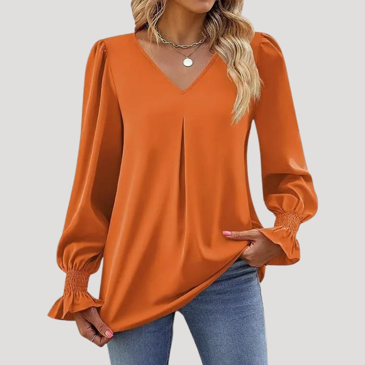 Stilla | Elegant V-Hals Langærmet Bluse