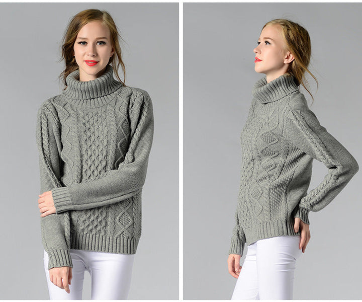 Stilla | Dame rullekrave sweater med lange ærmer og kabelstrik