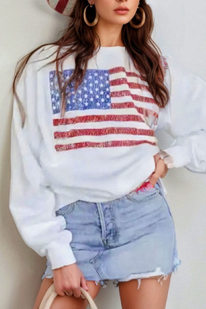 Stilla | Sweatjakke Rundhalset med Lange Ærmer og Amerikansk Flag