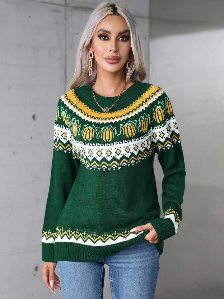 Stilla | Pullover med lange ærmer og geometrisk rund halsudskæring