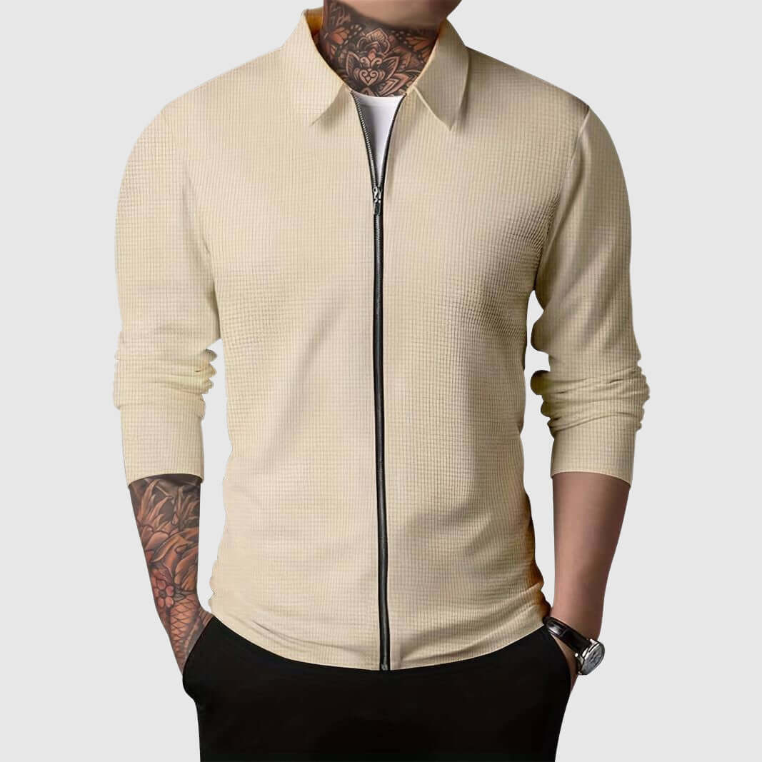 Stilla | Herre Vaffelstrik Zip-Up Jakke