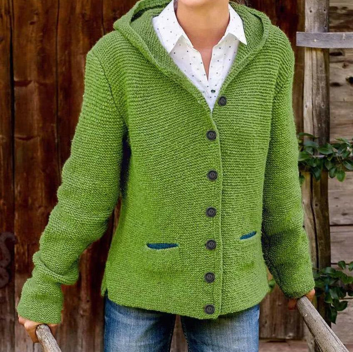 Stilla | langærmet cardigan med hætte og knapper
