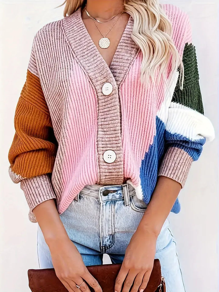 Stilla | Fashionable strik cardigan i Color Block design
