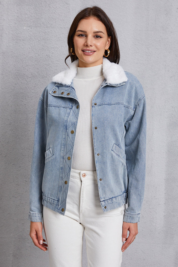 Stilla | Nedrullet Hals Denimjakke