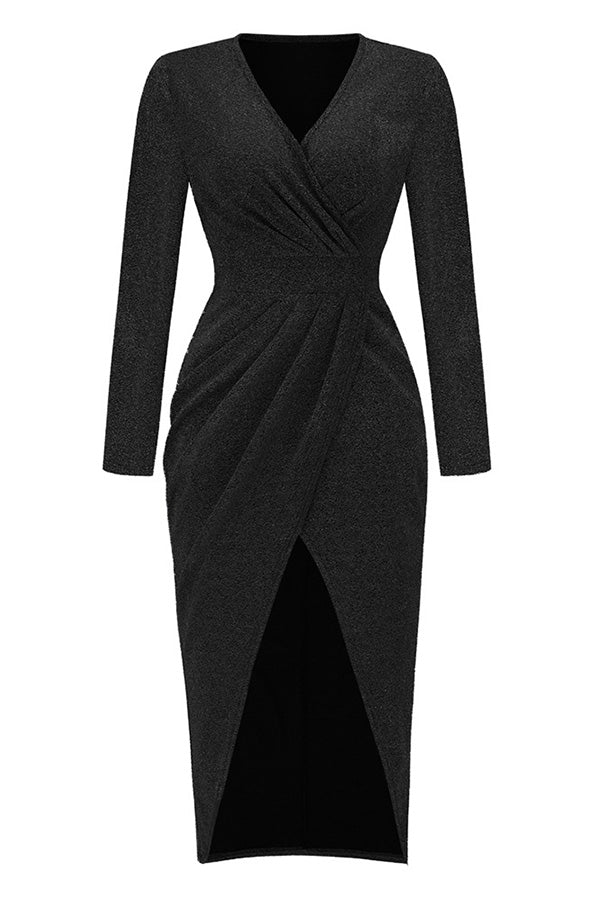 Stilla | Livia Glitter Langærmet Rynket Split Maxi Kjole