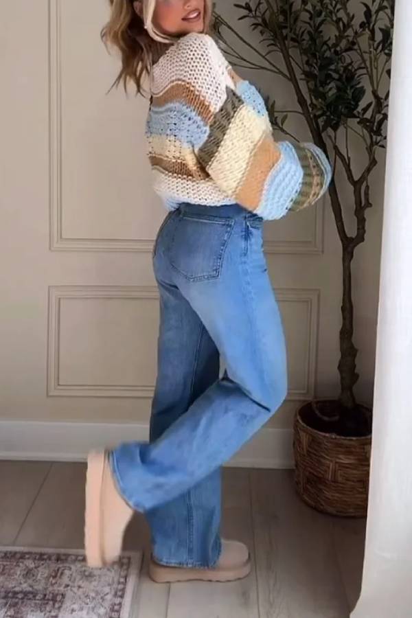 Stilla | Casual og Behagelig Stribet Rundhals Sweater