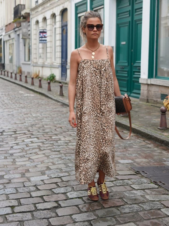 Stilla | Midi Kjole Med Leopardsmønster