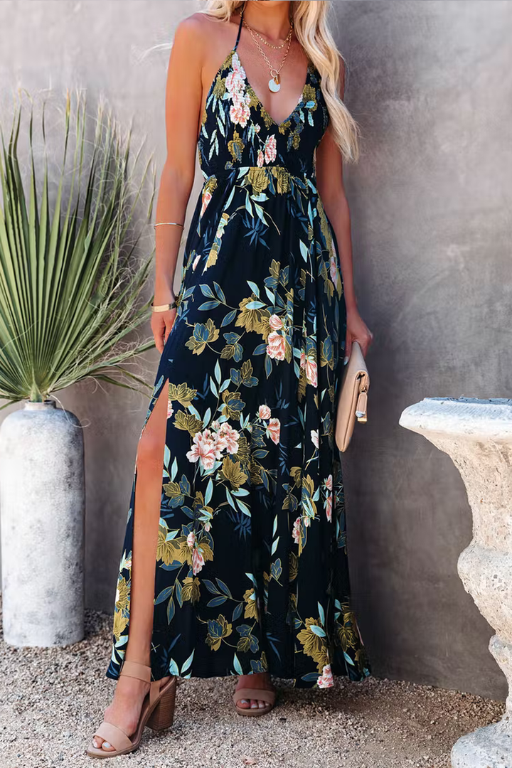 Stilla | Send Flowers Smocked Halterneck Maxikjole