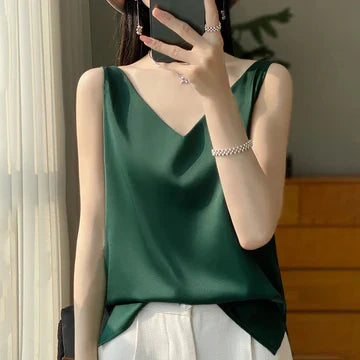 Stilla | Ærmeløs Satin Silke Top