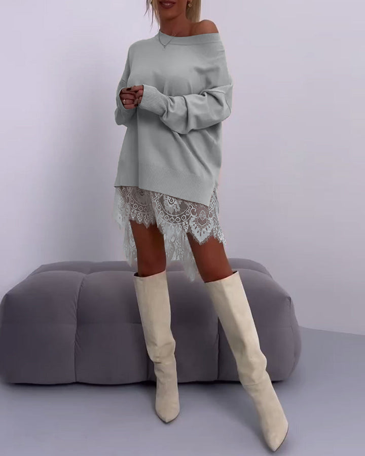 Stilla | Ensfarvet Skulderfri Smal Sweater