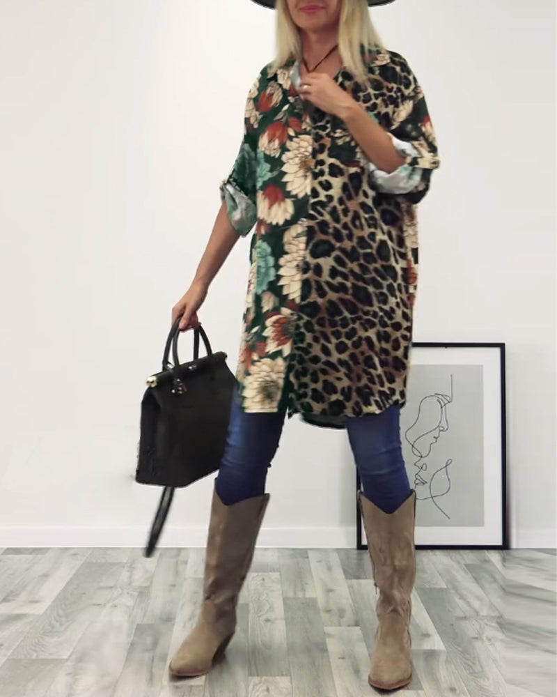 Stilla | Patchwork Skjorte med Leopardmønster
